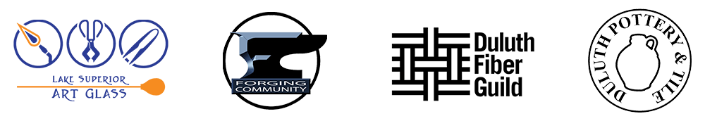 Logos: Lake Superior Art Glass, Forging Community, Duluth Fiber Guild, Duluth Pottery