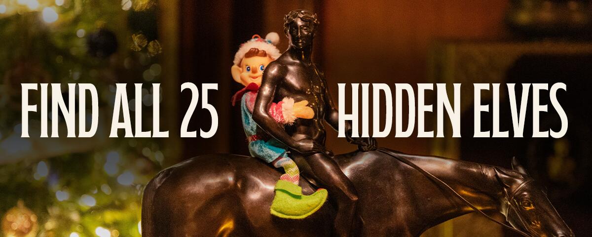 A small elf on the horseman statue in the living room: Find all 25 Hidden Elves.